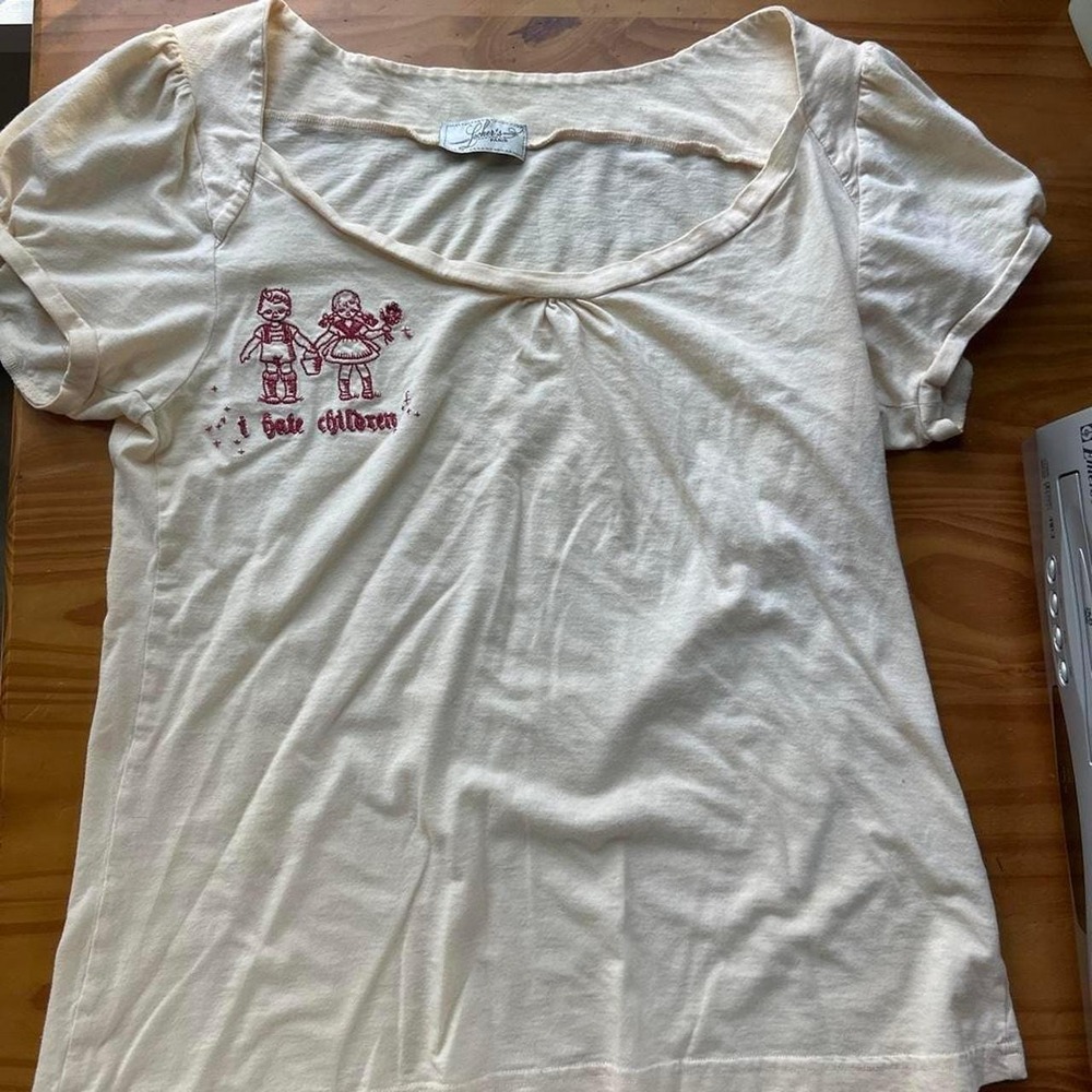 Novelty Graphic T shirt womens sz Large VTG Lochers Puff Sleeves
